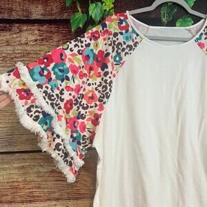 Boutique Fringe Short Sleeve Shirt Blouse Top 4XL Plus Boho Floral Cheetah Print